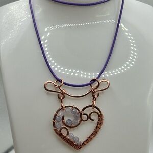Elegant Heart Pendant Necklace with Purple Cord